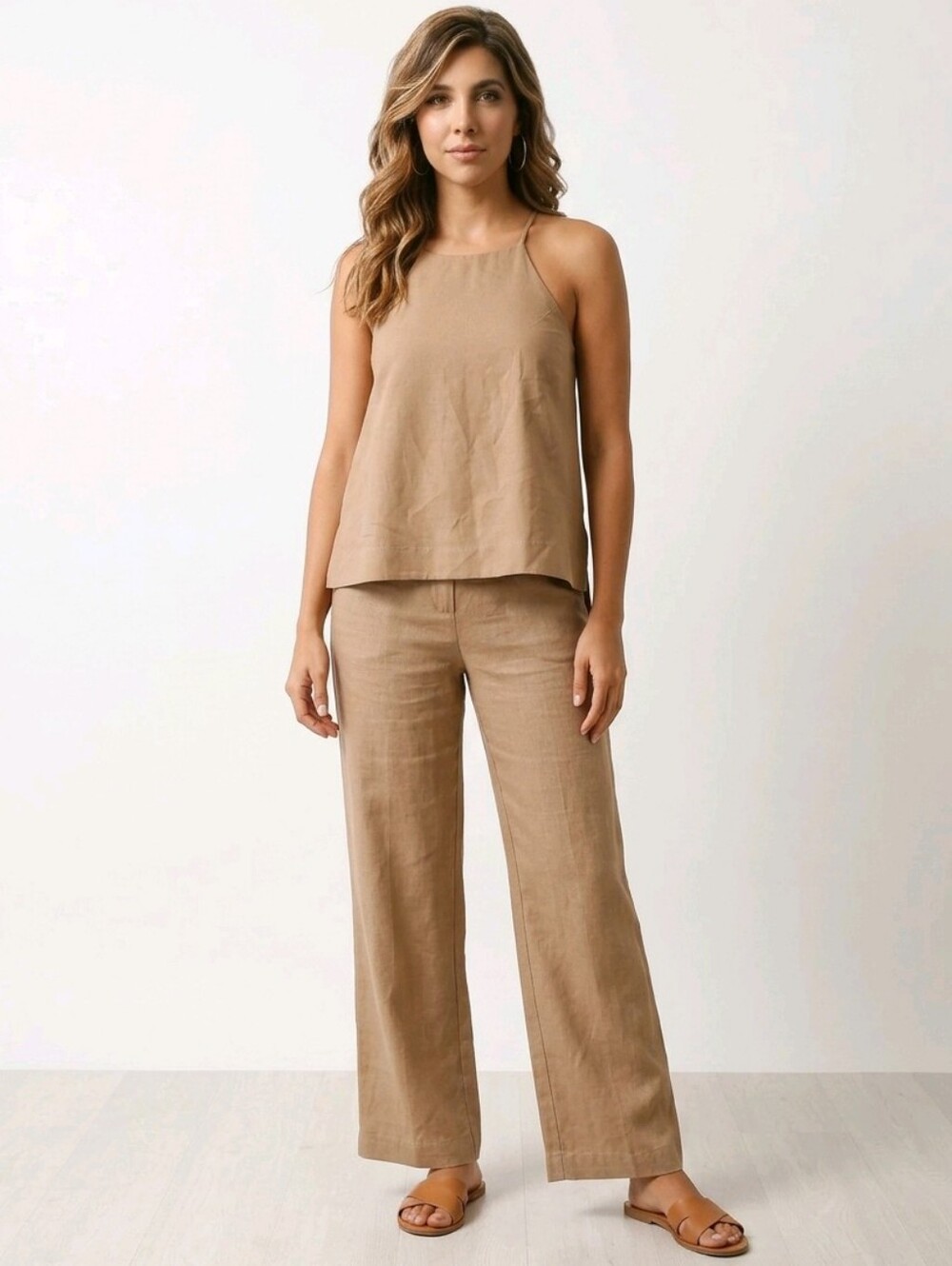 🧵Brochu Walker 100% Silk Hi-Lo Split Hem Halter Top Size M Beige